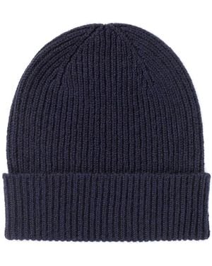 Black Accessories Rib Knit Cashmere Beanie - Blue