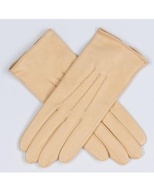 Black Accessories Cream Silk Lined Italian Leather Gloves - Natural