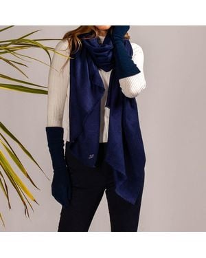 Black Accessories Cashmere Shawl And Long Cashmere Gloves Set - Blue