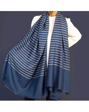 Black Accessories Pinstripe Pashmina Cashmere Shawl - Blue