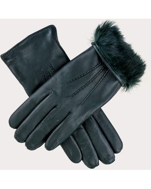 Black Accessories Ladies' Hunter Rabbit Fur Lined Leather Gloves - Blue