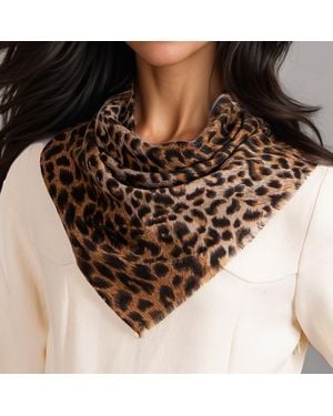 Black Accessories Leopard Print Cashmere Square Foulard - Natural