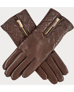 Black Accessories Havana Quilted Leather Gloves With Cashmere Lining - Brown