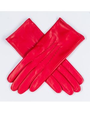Black Accessories Rose Silk Lined Italian Leather Gloves - Red