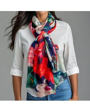 Black Accessories The Liberty Print Floral Quartet- Dancing Poppies Cashmere And Silk Wrap - Red