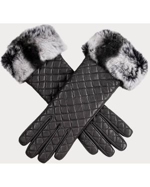 Black Accessories Pewter Quilted Leather Gloves With Rabbit Fur Cuff - Black