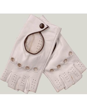 Black Accessories Ivory And Fingerless Leather Driving Gloves - Multicolour