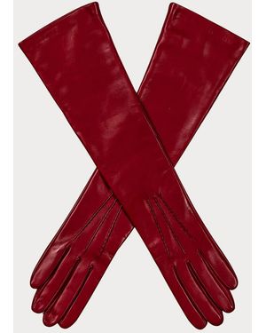 Black Accessories Long Silk Lined Leather Gloves - Red