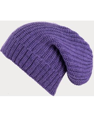 Black Accessories Rib Knit Cashmere Slouch Beanie - Purple