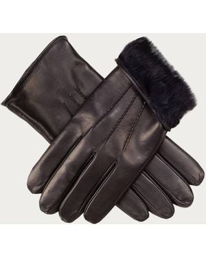 Black Accessories Black Leather Gloves With Rabbit Lining