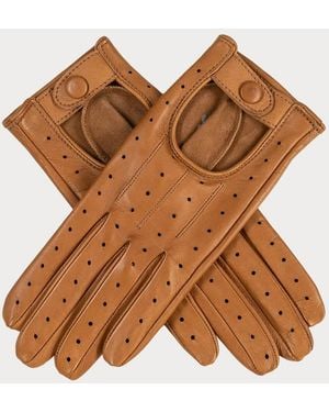 Black Accessories Ladies Caramel Italian Leather Driving Gloves - Brown