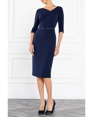 Black Halo Classic 3/4 Sleeve Jackie O Sheath Dress - Blue