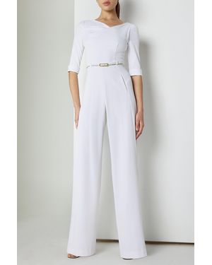 Black Halo Classic 3/4 Sleeve Jackie O Jumpsuit - White