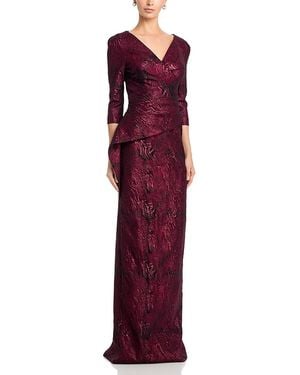 Teri Jon Metallic Jacquard Peplum Gown - Purple