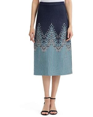 Ming Wang Flared Linear Ombre Soft Knit Midi Skirt - Blue