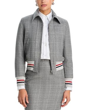 Thom Browne Windowpane Teviot Tweed Down Filled Cropped Flight Jacket - Gray