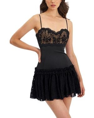 Miss Circle Umra Contrast Lace Sweetheart Gathered Mini Dress - Black