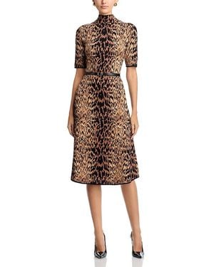 Tahari Mock Neck Jacquard Dress - Natural