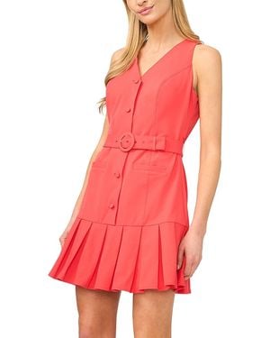 Cece Sleeveless Belted Shirtdress - Red