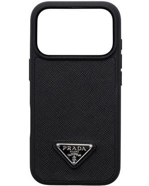 Prada Saffiano Leather Case For Iphone 17 Pro - Black