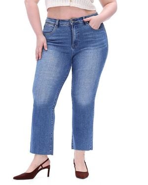 Bayeas Plus Mid Rise Straight Leg With Raw Hem Denim Jeans - Blue