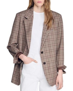Sandro Check Suit Jacket - Brown