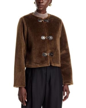 Tahari Faux Fur Toggle Buckle Jacket - Brown