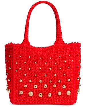 Sandro Eulalia Studded Crochet Mesh Tote Bag - Red