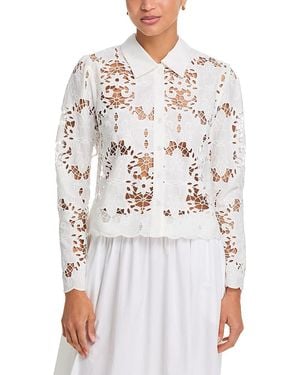 Aqua Lace Crop Long Sleeve Blouse - White