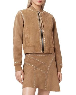 AllSaints Orten Whipstitch Suede Bomber Jacket - Brown