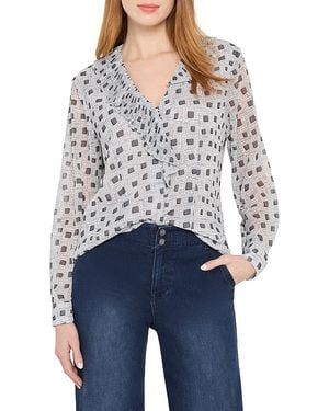 NIC+ZOE Dotty Squares Ruffle Top - Blue