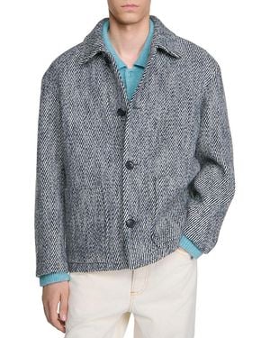 Sandro Marl Effect Wool Twill Work Jacket - Blue