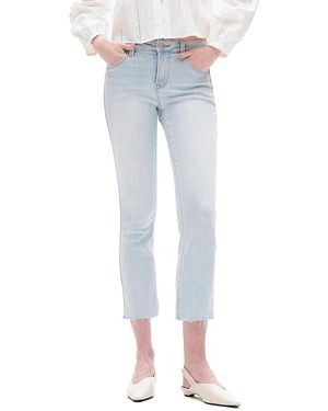 Bayeas High Rise Straight Leg Raw Edge Denim Jeans Stretch Comfortable Wear - Blue