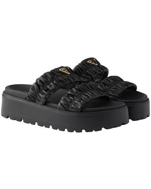 Prada Matelasse Nappa Leather Flatform Slides - Black