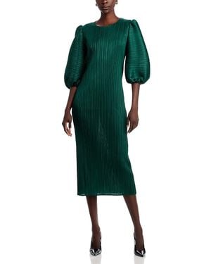 Nancy Yang Puff Sleeve Crinkled Dress - Green