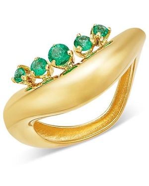 Zoe Chicco 14K Emerald Graduated Wave Ring - Metallic