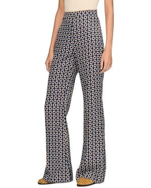 Sandro Floral Print Flowy Pants - Blue