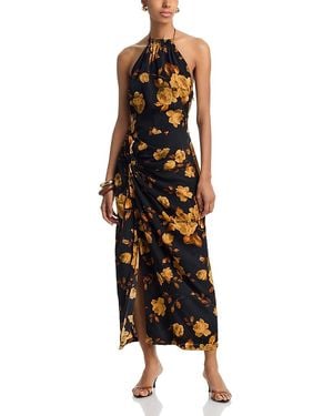 Aqua Rose Halter Maxi Dress - Black