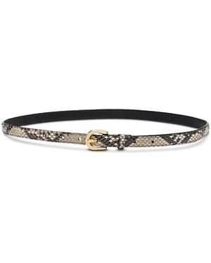 FRAME Petite Square Buckle Snake Embossed Leather Belt - White