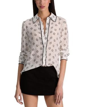 Alice + Olivia Willa Piping Trim Placket Top - White