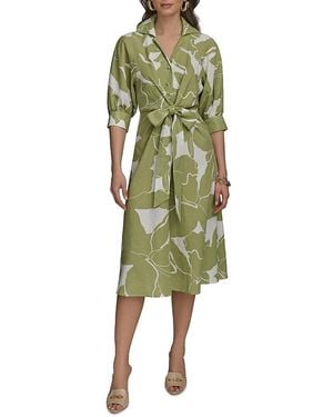Donna Karan Tie Waist Floral Print Dress - Green