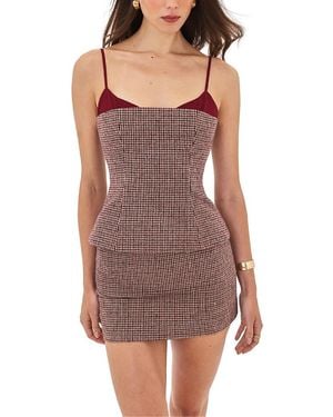 Miss Circle Victoire Micro Houndstooth Sweetheart Neckline Top - Purple