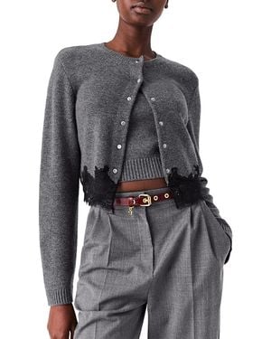 Maje Midentelle Lace Trim Wool Cardigan & Shell - Gray