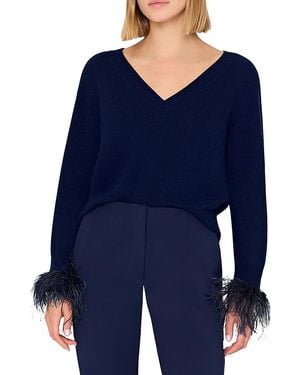 MILLY Wool Blend V Neck Sweater - Blue