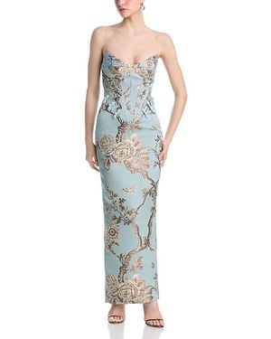 SAU LEE Novella Brocade Dress - Blue