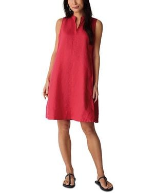 Eileen Fisher Split V Neck Linen Dress - Red