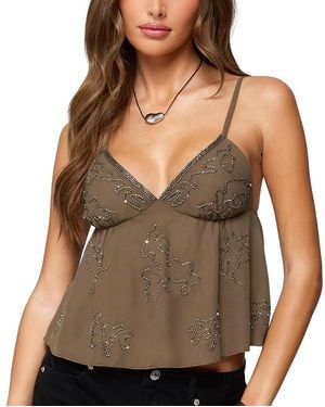 Edikted Raia Beaded Babydoll Top - Green