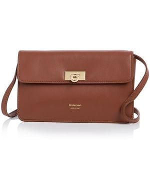 Ferragamo Harley Gancini Leather Wallet Crossbody Bag - Brown