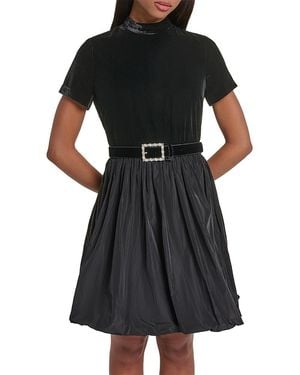 KARL LAGERFELD Mixed Media Belted Fit-And-Flare Dress - Black