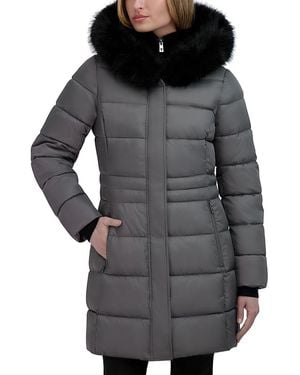 Tahari Dana Hooded Faux Fur Trim Puffer Coat - Black